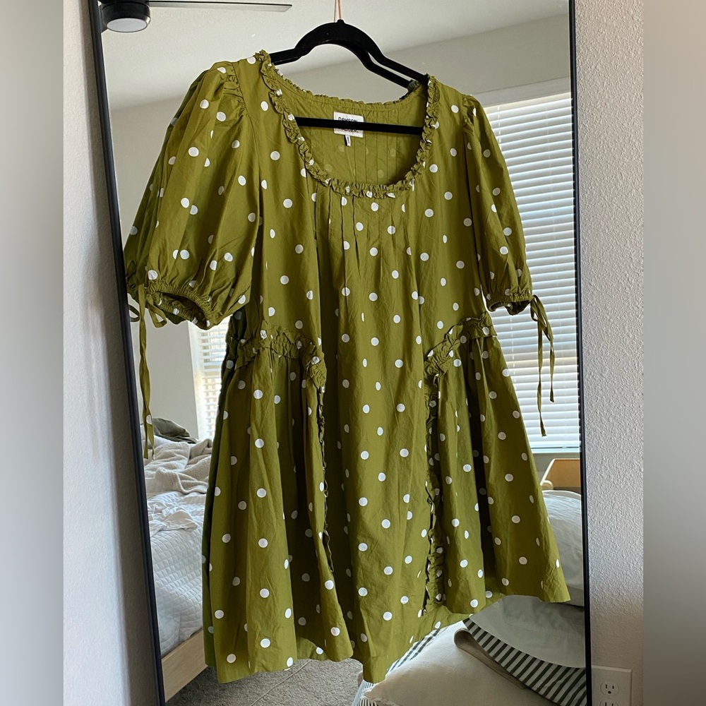 Damson Madder + Anthropologie Green Polka Dot Mini Dress, BRAND NEW
